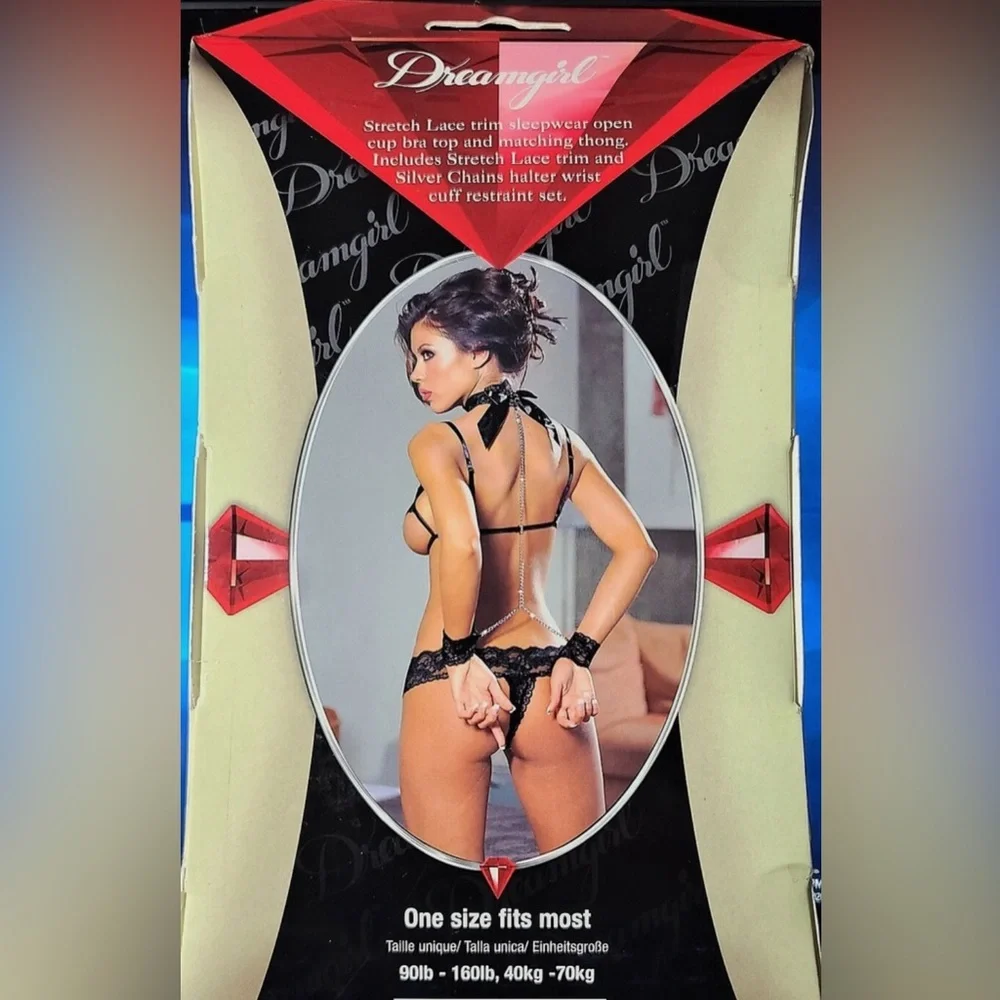 NIP Sexy Vintage Dreamgirl Open Cup Bra & Matching Thong w/ Extras Lingerie Set - Picture 4 of 6